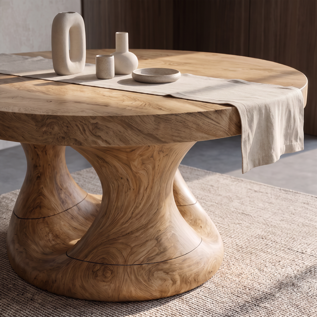 Organic Round Dining Table With Sculptural Tree Root Design For Dining Room And Kitchen