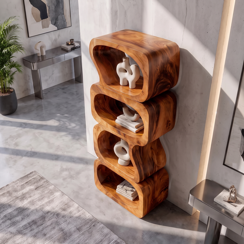 Statement Bookshelf Handcrafted Sculptural Cube Design For Living Room