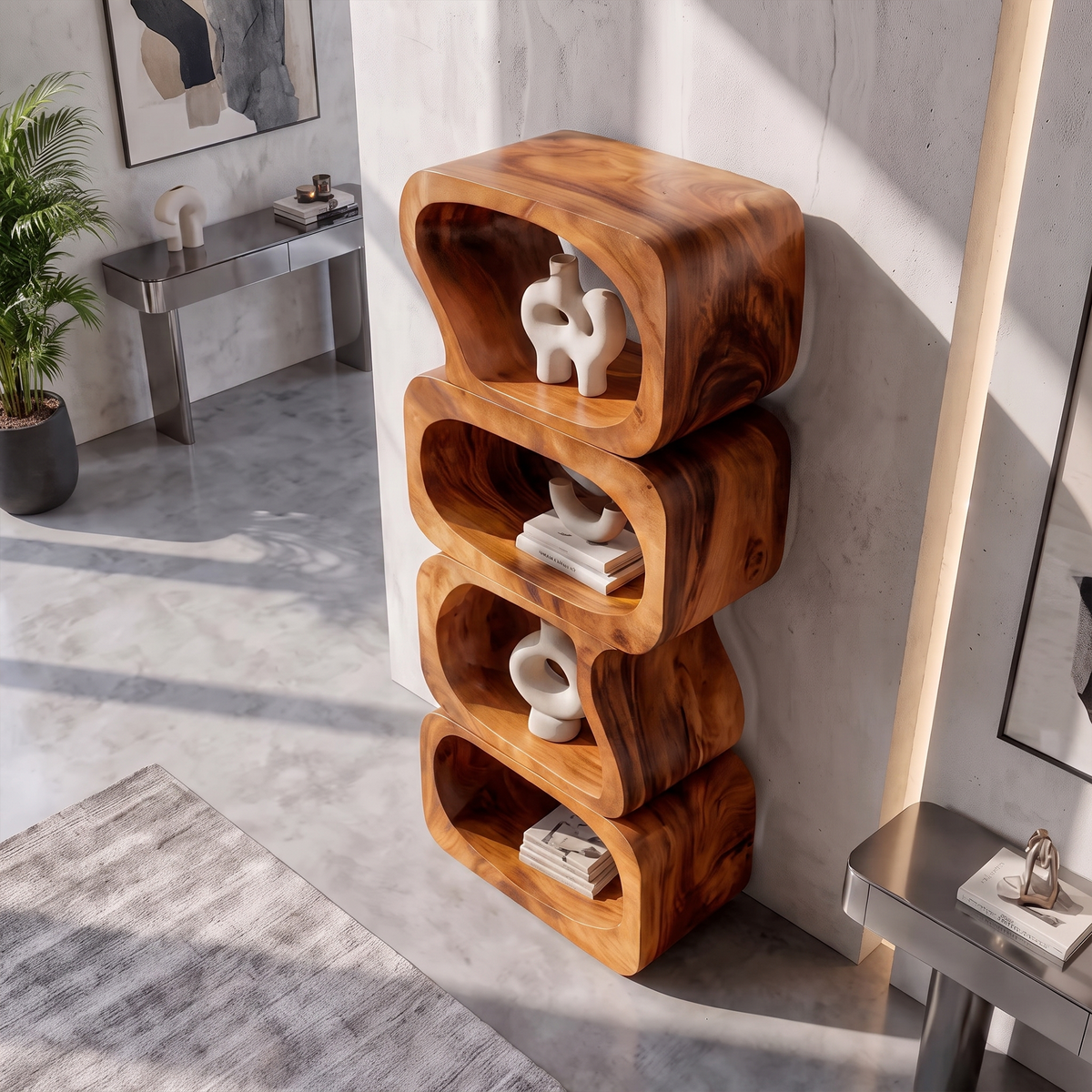 Statement Bookshelf Handcrafted Sculptural Cube Design For Living Room