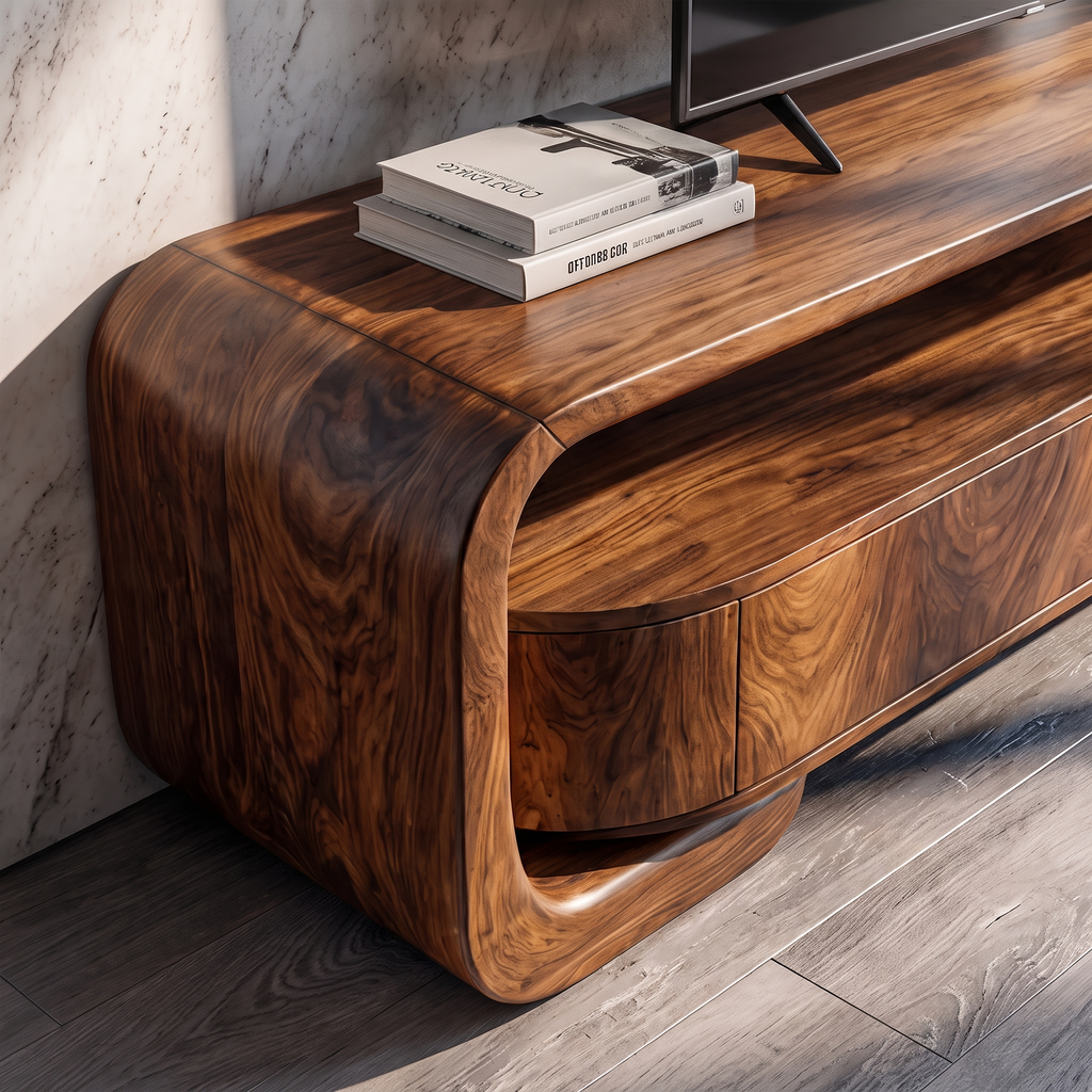 Organic Entertainment Center With Sculptural Live Edge Design For Living Room And Media Room