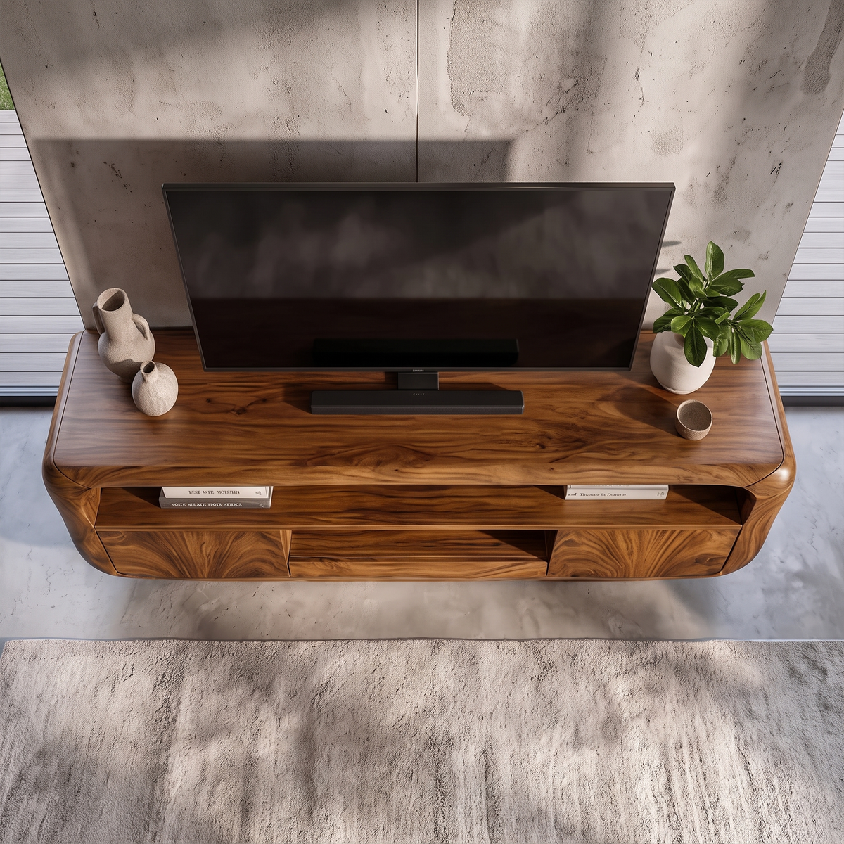 Rustic TV Stand With Handcrafted Organic Design For Living Room And Lounge