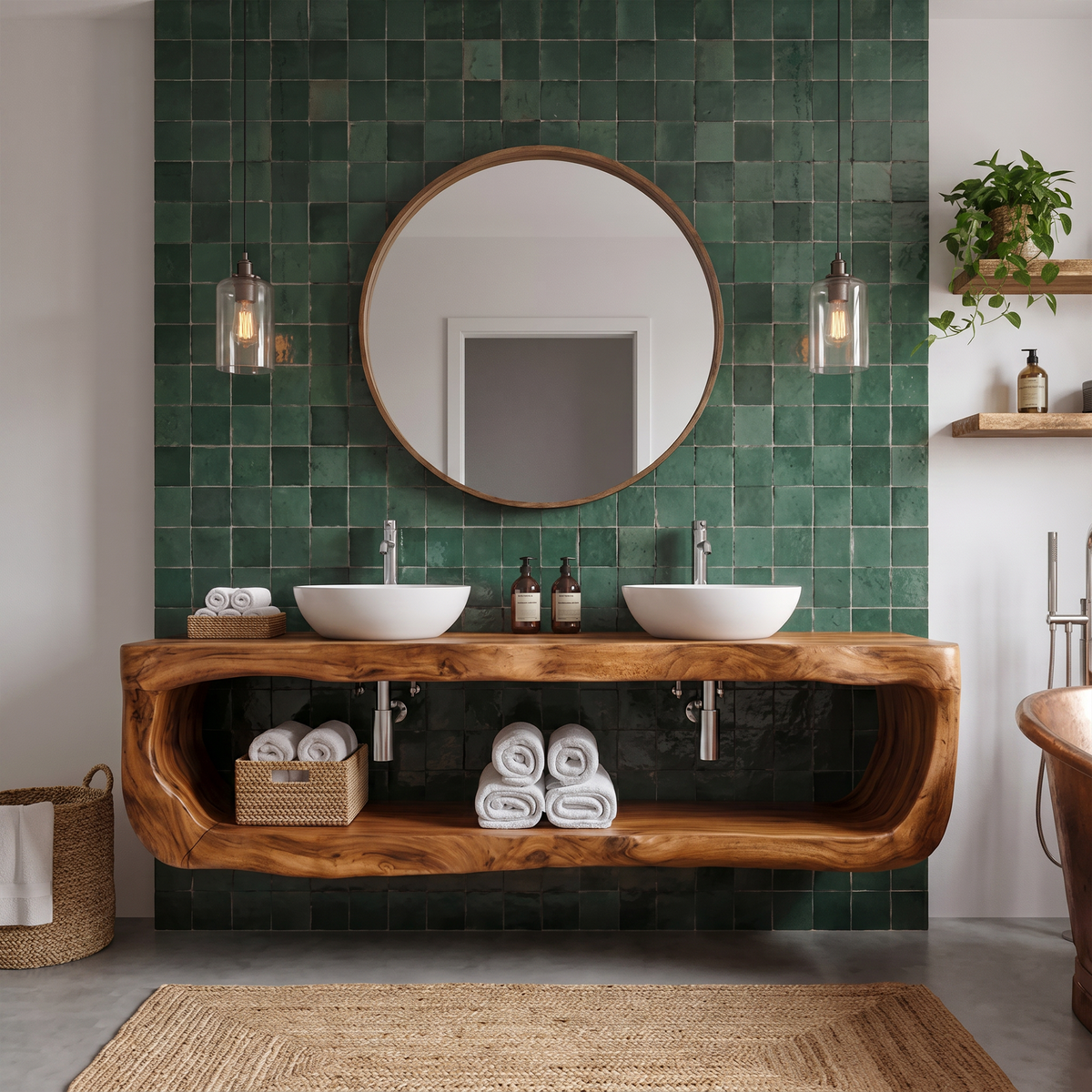 Organic Sculptural Bathroom Vanity Wall Mounted Towel Storage