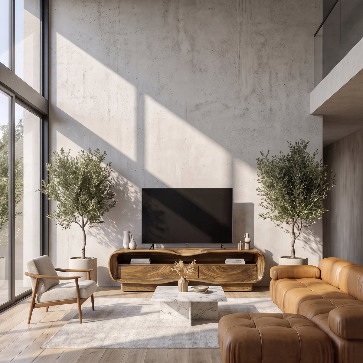 Natural Media Console With Solid Block Design For Living Room And Family Room