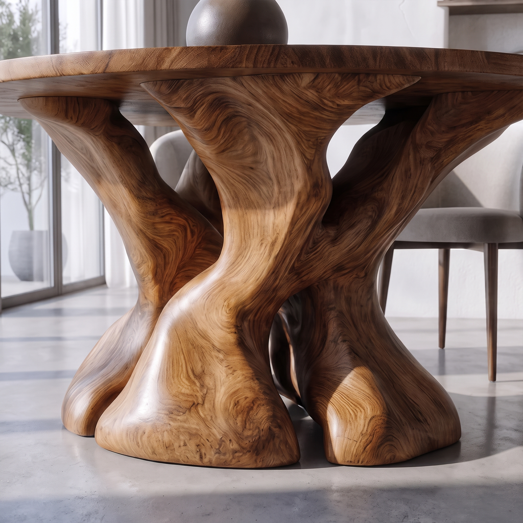 Natural Round Dining Table With Tree Root Inspired Form For Dining Room And Breakfast Nook