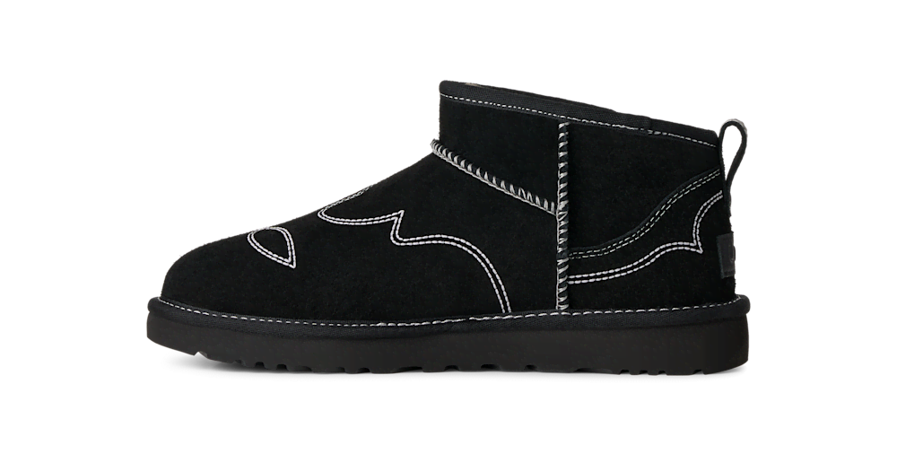 Women's Embroidered Suede Mini Boot - Black