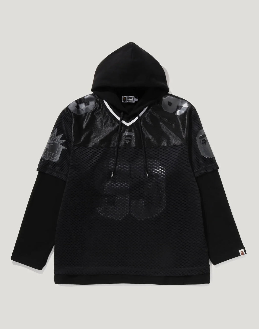 Men's Mesh-Layered Relaxed Pullover Hoodie - Black