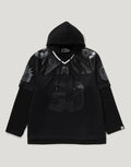 Men's Mesh-Layered Relaxed Pullover Hoodie - Black