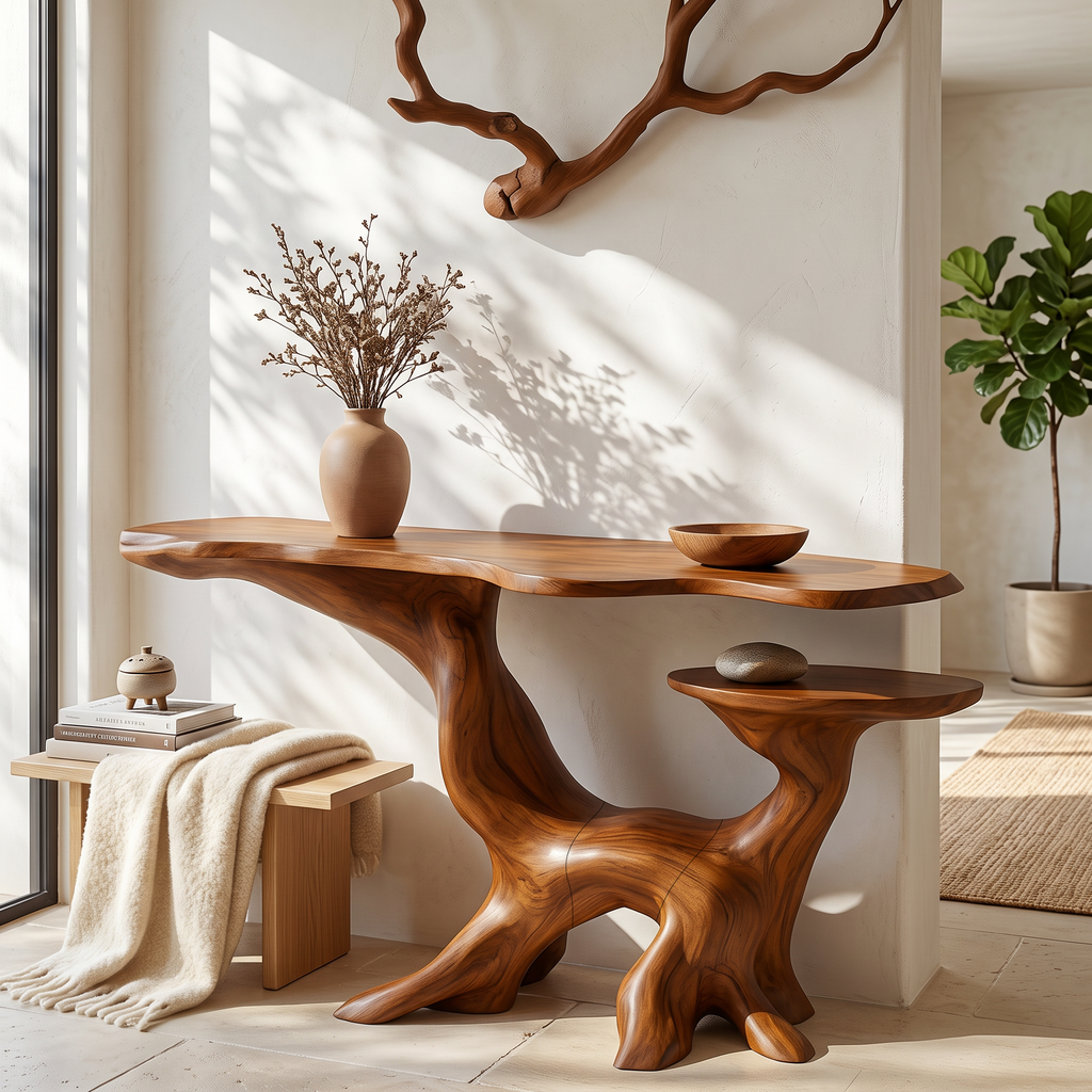 Organic Console Table With Sculptural Tree Root Design For Entryway And Living Room