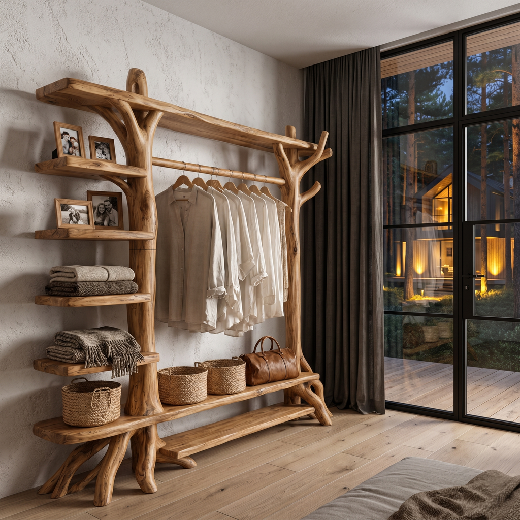 Rustic Tree Coat Rack Storage Organizer For Entryway Hallway
