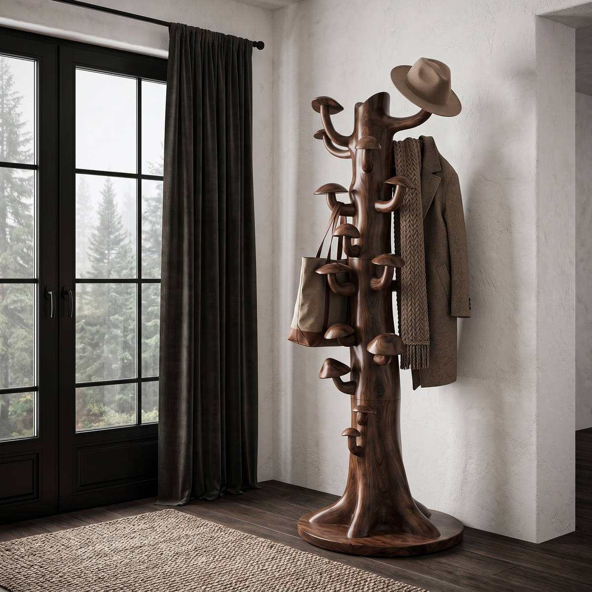 Rustic Freestanding Tree Coat Rack Wooden Hall Tree For Entryway Hallway