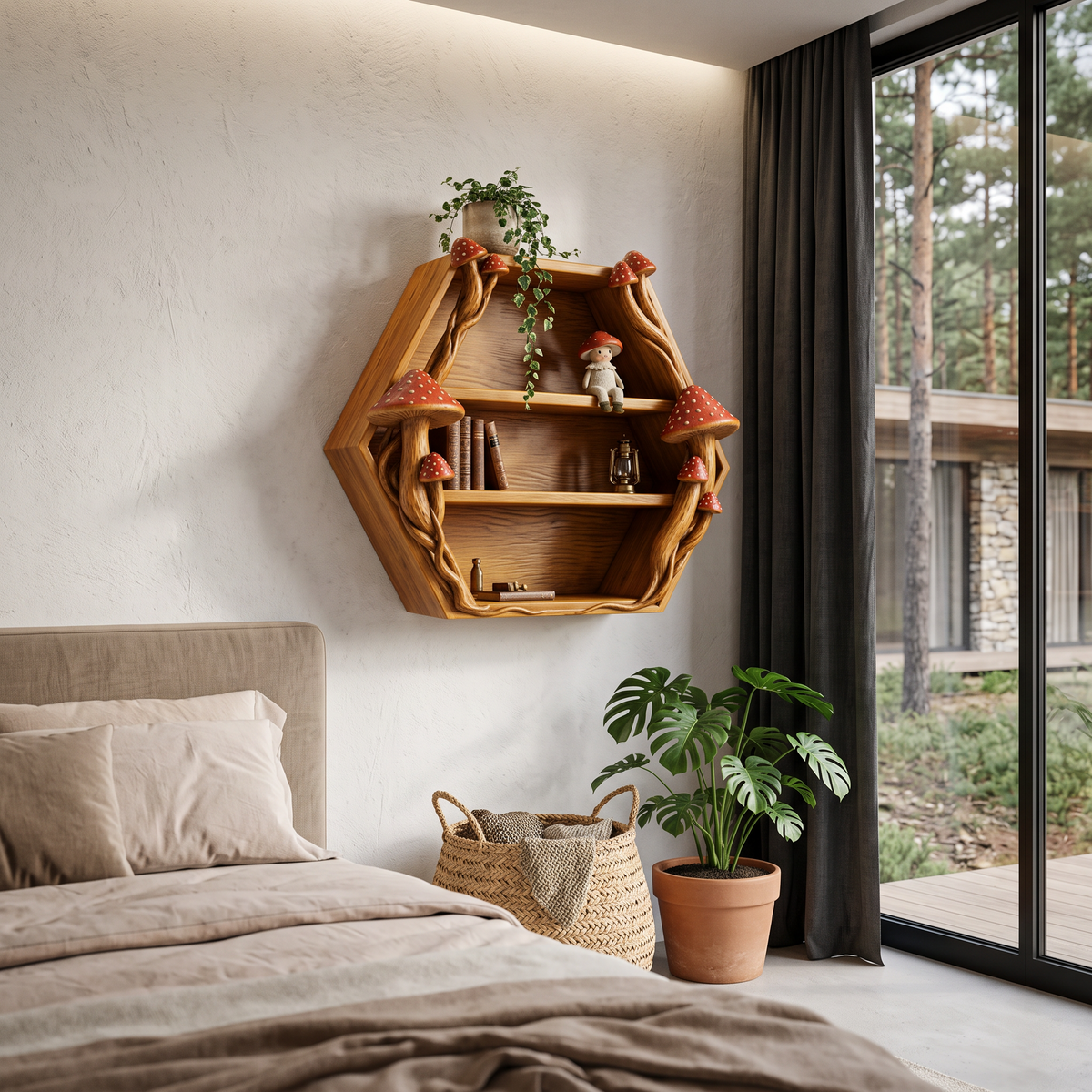 Minimalist Wall Bookshelf Handcrafted Solid Wood Shelves For Living Room