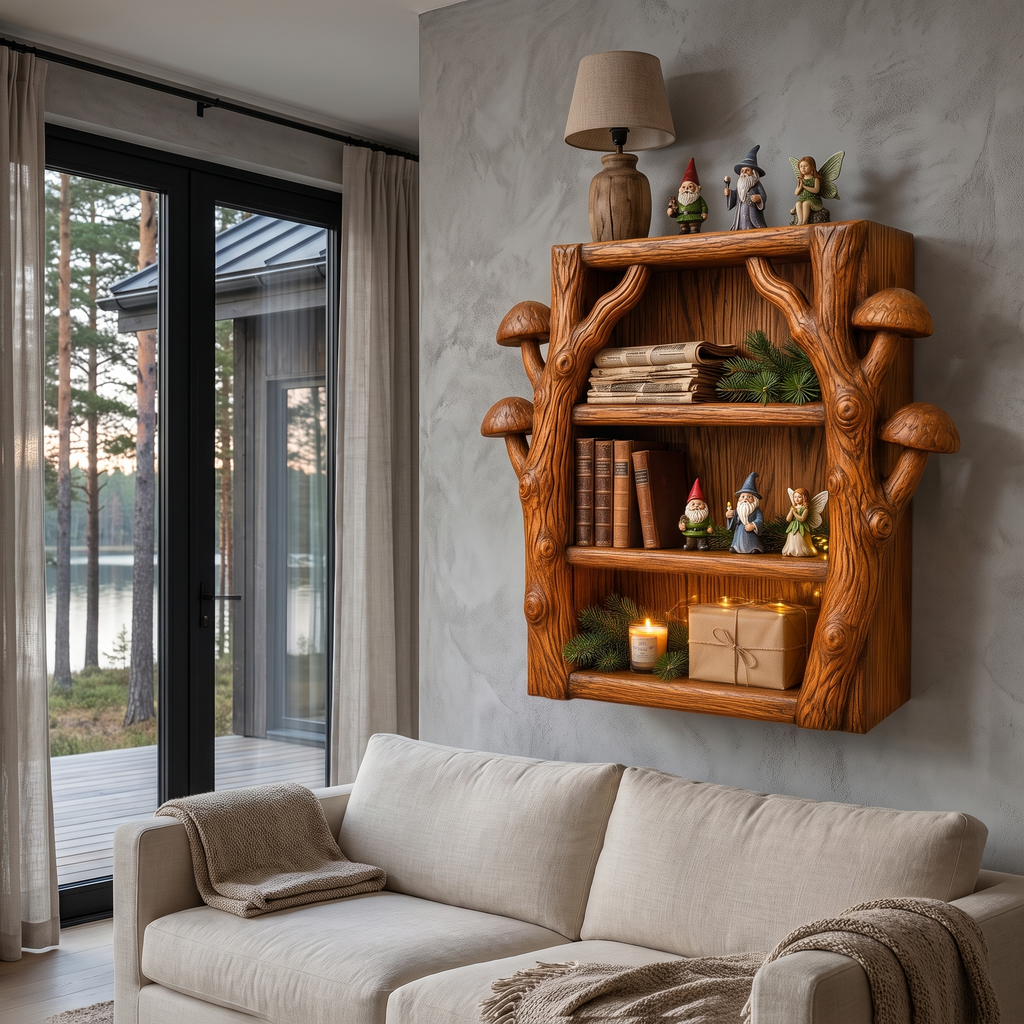 Modern Wall Bookshelf Handcrafted Tree Branch Design For Living Room