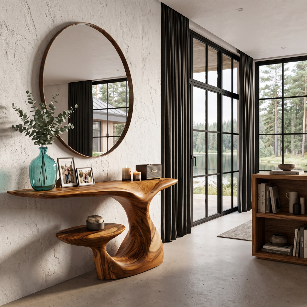 Mid Century Curved Loop Console Table For Entryway And Living Room
