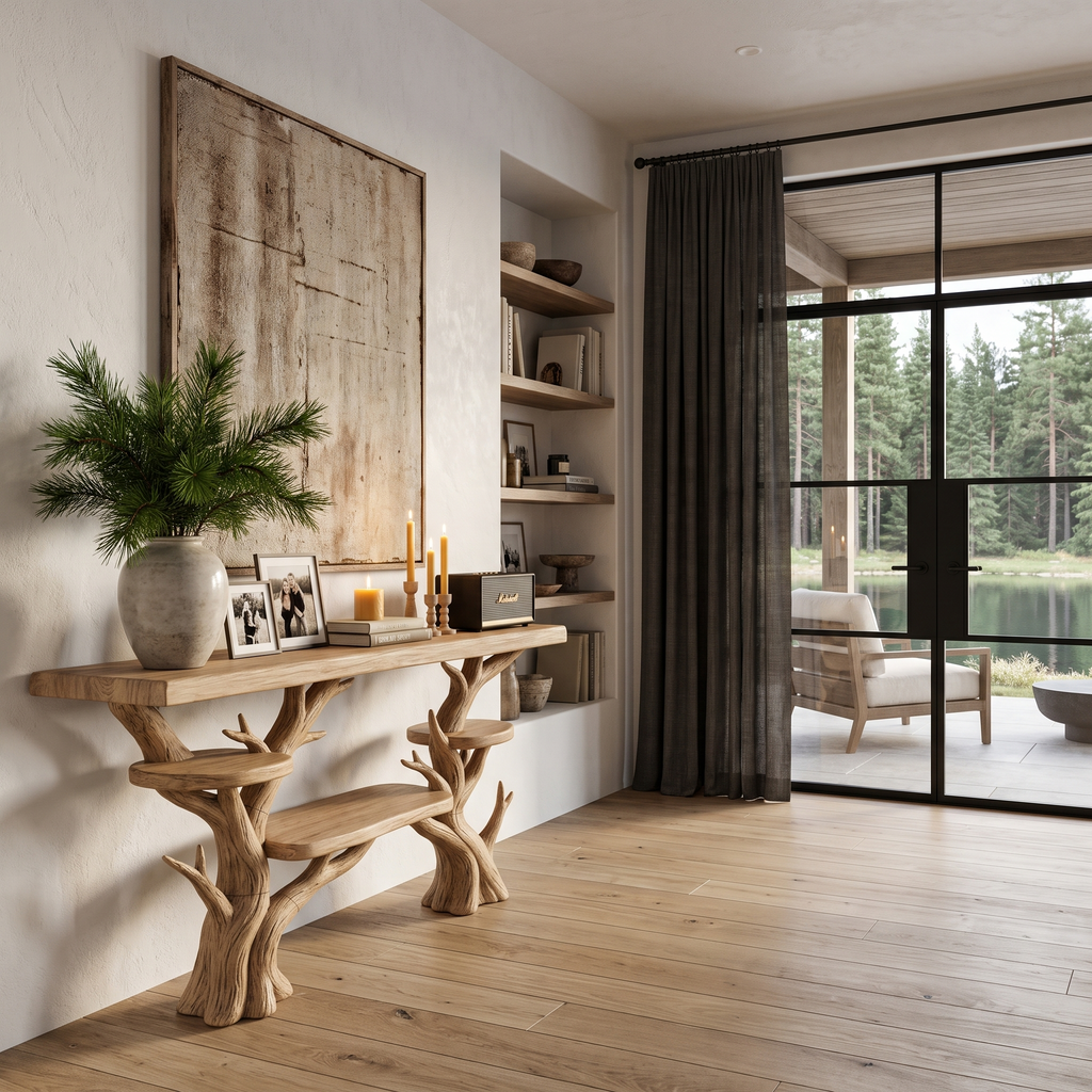 Rustic Sculptural Console Table For Entryway And Living Room