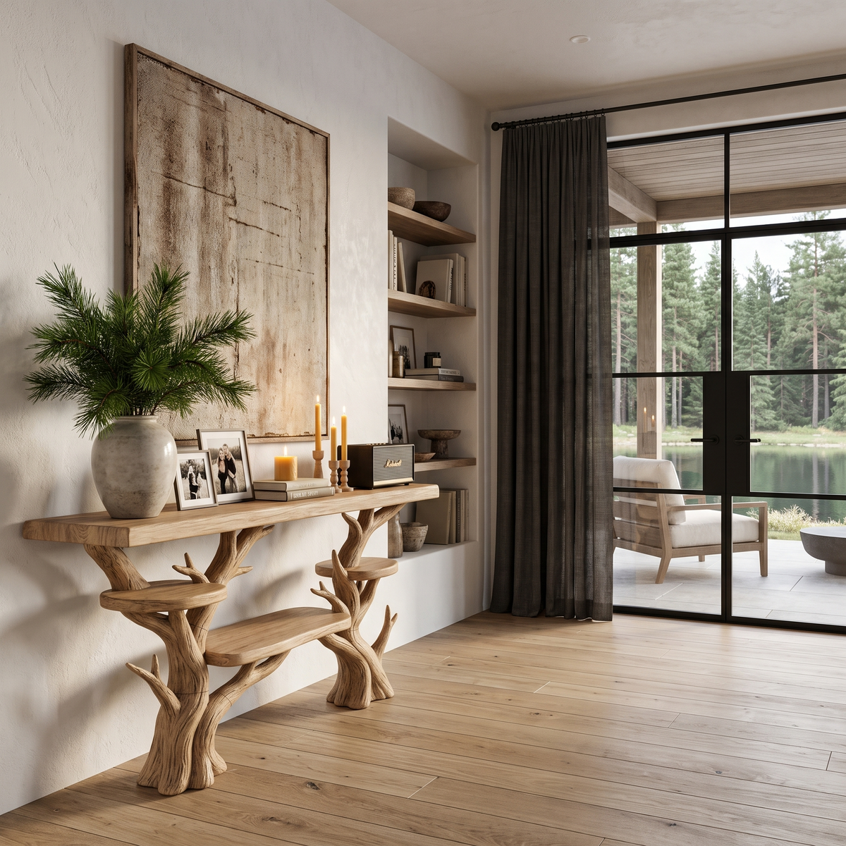 Rustic Sculptural Console Table For Entryway And Living Room