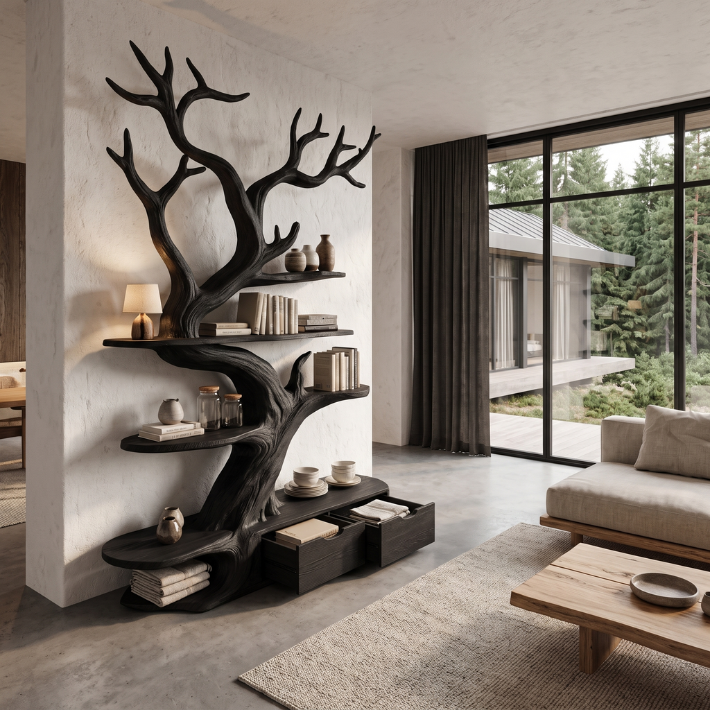 Sculptural Tree Bookshelf Handcrafted Tree Branch Design For Home Office