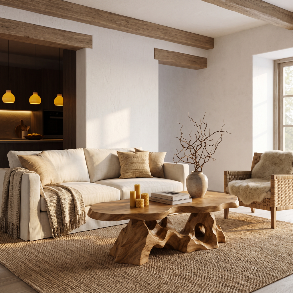 Organic Coffee Table With Sculptural Tree Root Base For Living Room