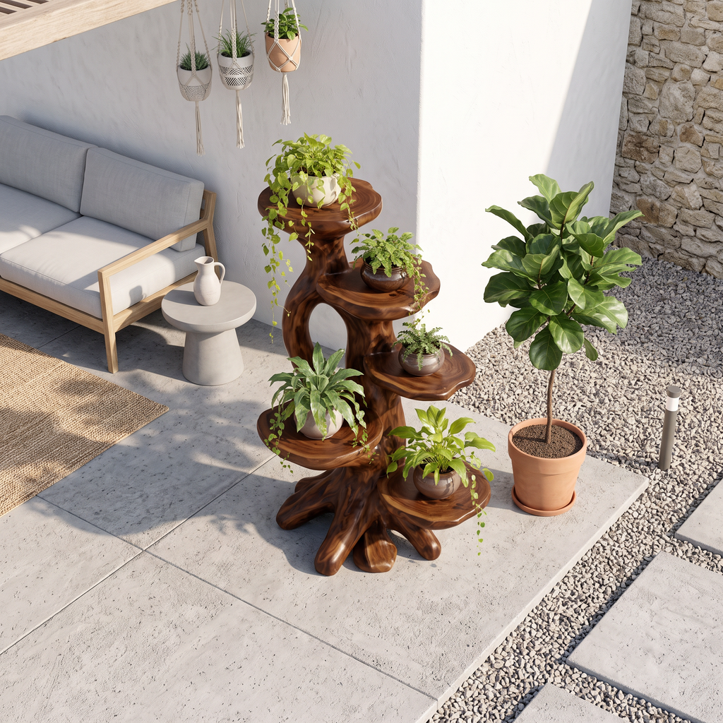 Modern Plant Stand With Sculptural Platforms For Living Room