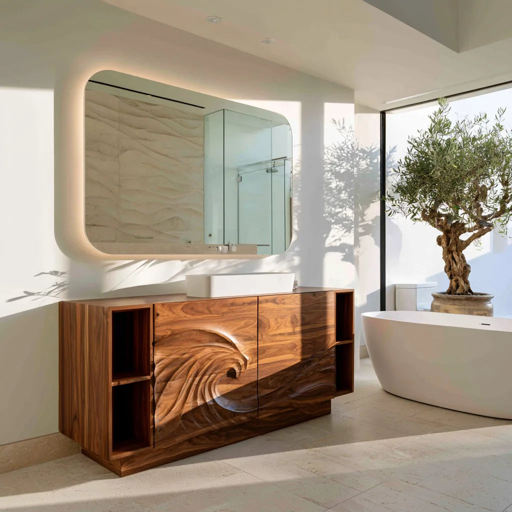 Modern Sculptural Wave Carved Bathroom Vanity For Master Bathroom