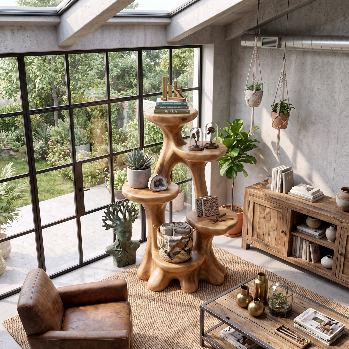 Organic Tree Plant Stand With Sculptural Tiered Design For Living Room And Sunroom