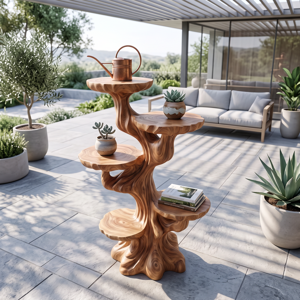 Contemporary Sculptural Plant Stand With Tiered Tree For Entryway