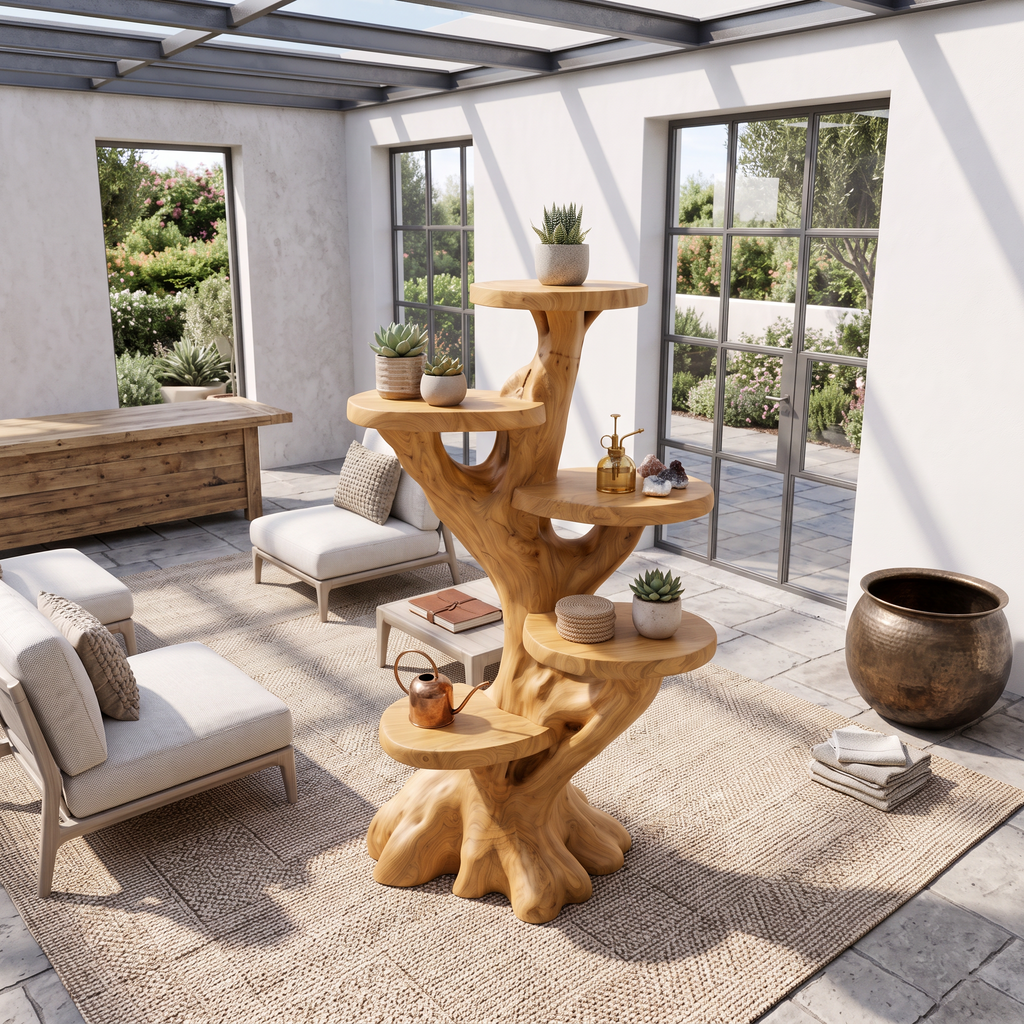 Modern Plant Display Stand With Sculptural Curved Form For Living Room And Office