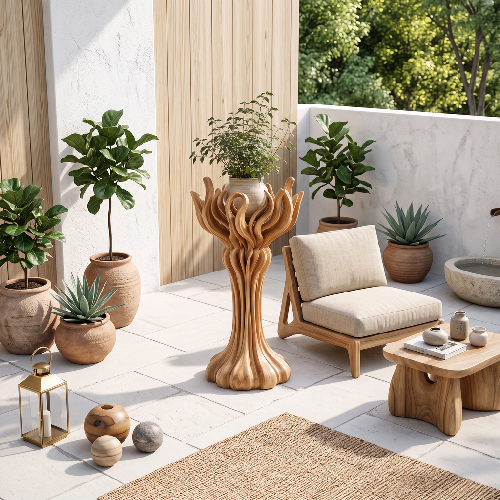 Organic Tree Plant Stand With Sculptural Branch Design For Living Room And Sunroom
