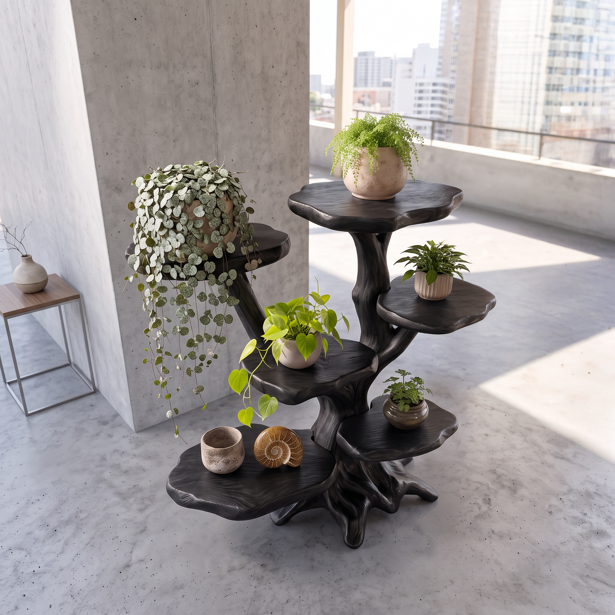 Modern Sculptural Tree Plant Stand Multi Tier Display For Patio Garden