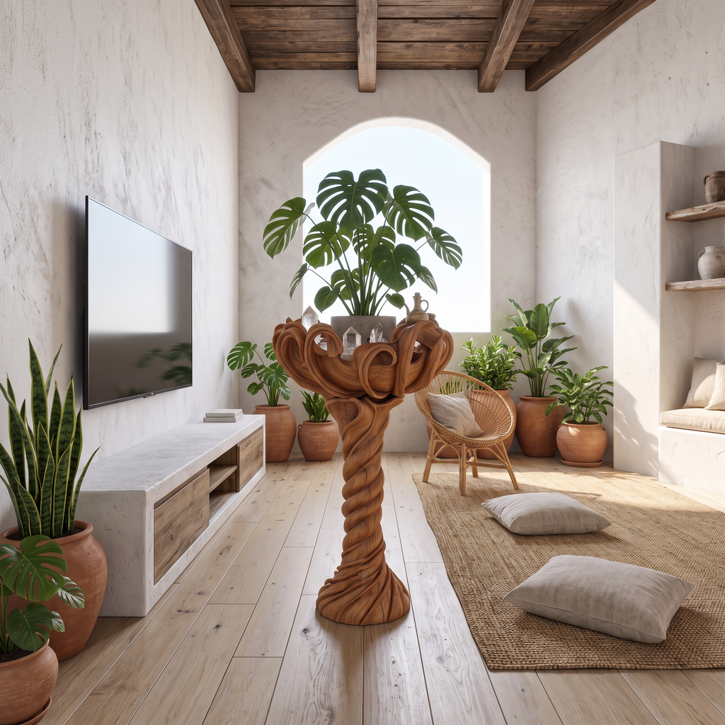 Modern Indoor Plant Stand With Organic Branch Silhouette For Living Room And Office