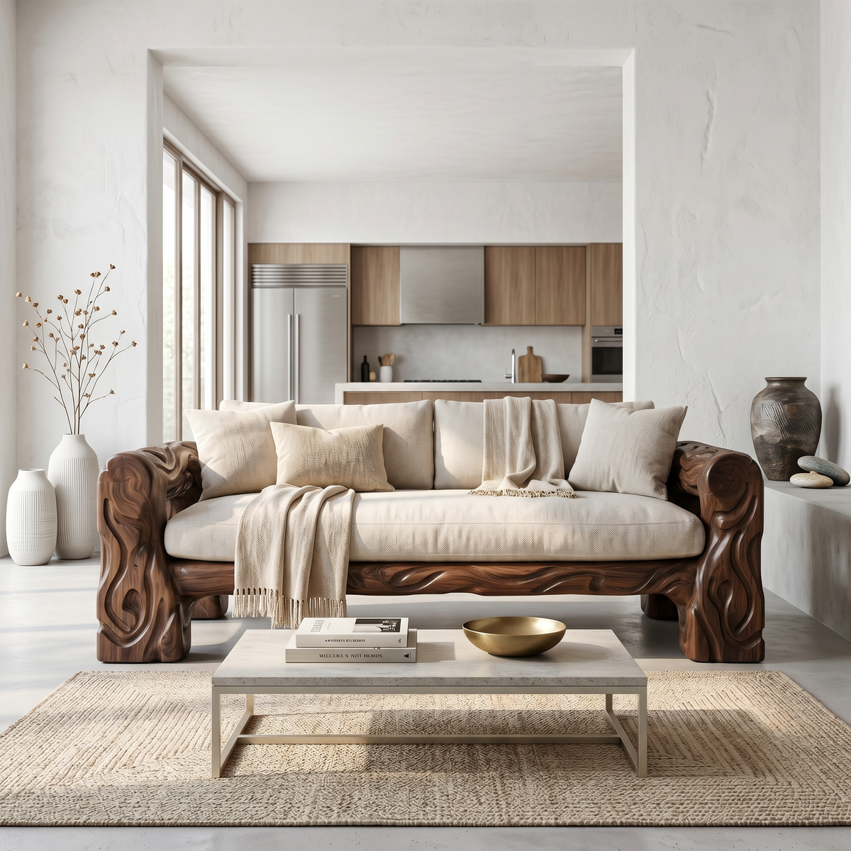 Organic Sofa Frame With Handcrafted Tree Form For Living Room