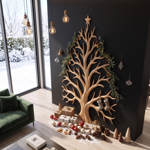 Contemporary Christmas Wall Decor With Artistic Tree Silhouette For Hallway
