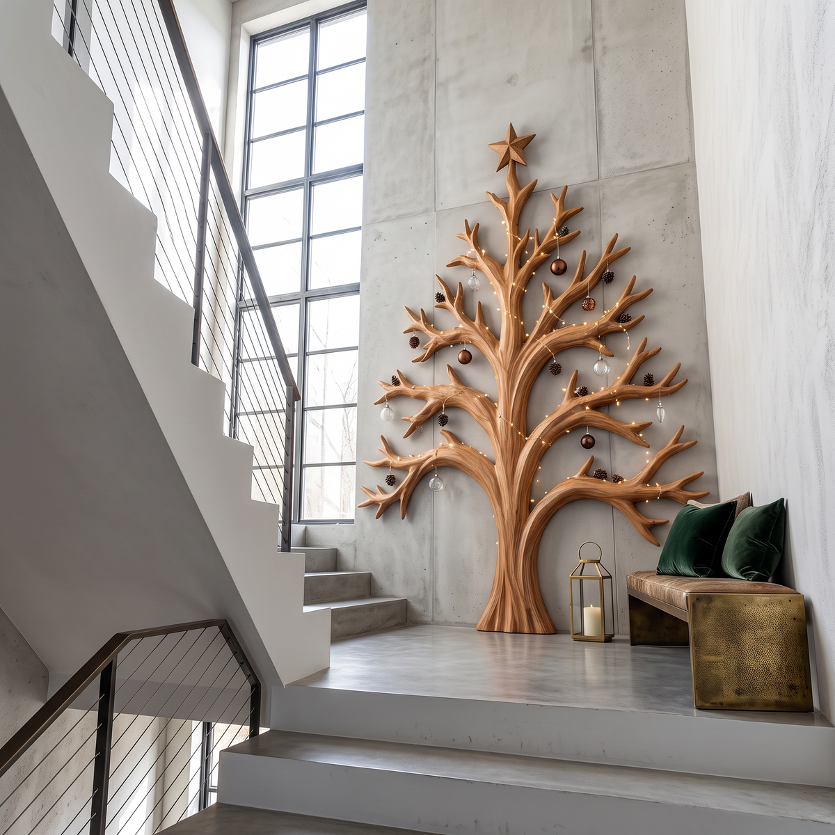 Natural Christmas Tree Wall Decor With Twisted Tree Branches For Entryway