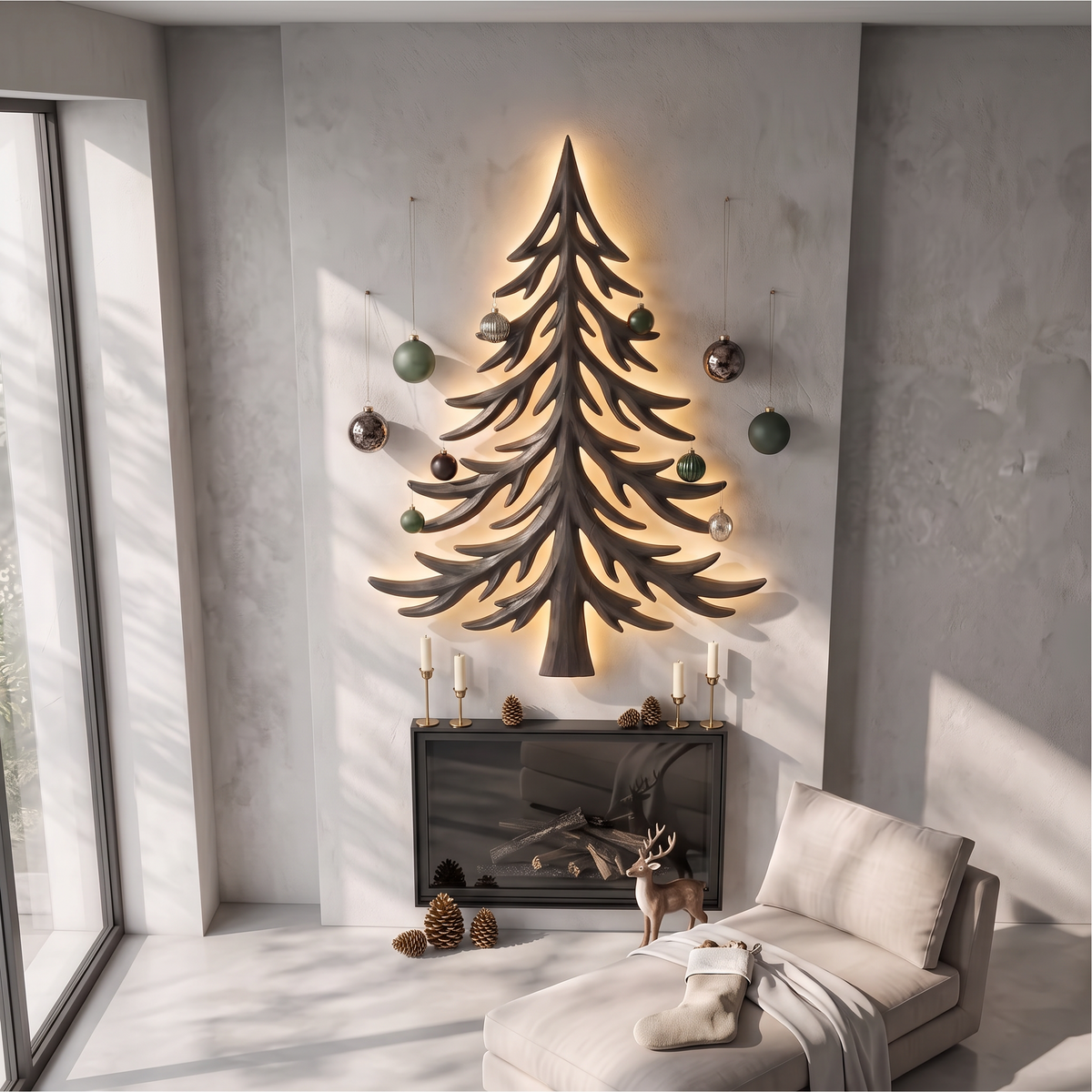 Modern Christmas Holiday Wall Decor With Layered Pine Branch Design For Living Room