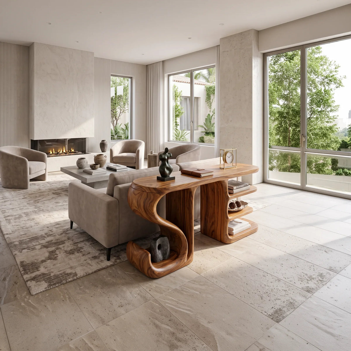 Organic Flow Console Table For Contemporary Hallway