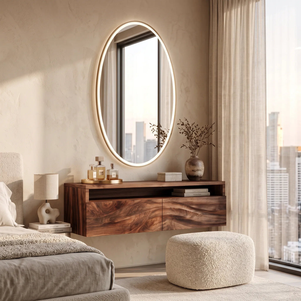 Modern Floating Makeup Vanity Layered Wavy Carved Drawers For Bedroom