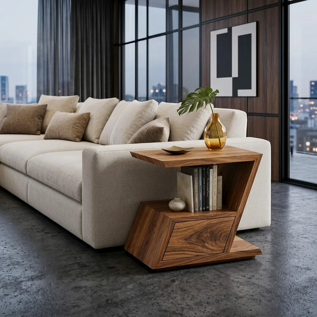 Contemporary Geometric Storage Side Table For Living Room