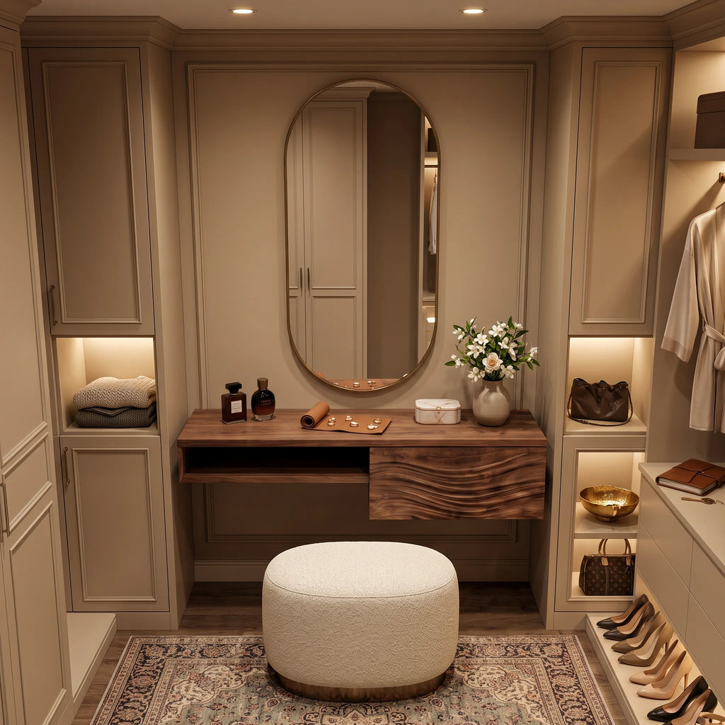 Modern Floating Makeup Vanity Wave Carved Drawers For Bedroom