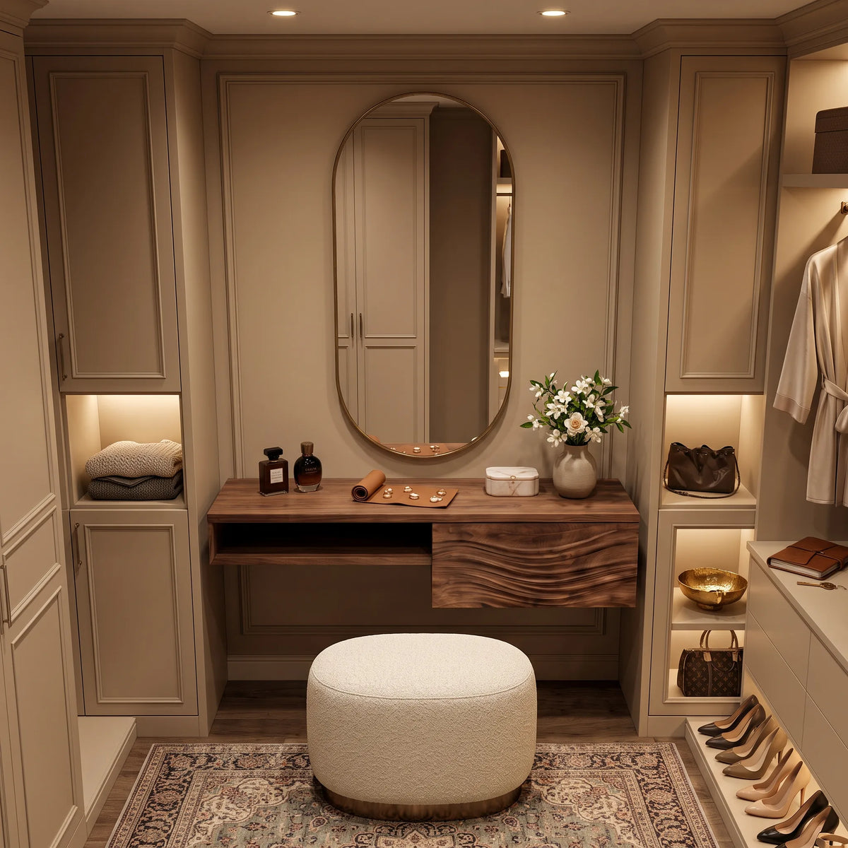 Modern Floating Makeup Vanity Wave Carved Drawers For Bedroom