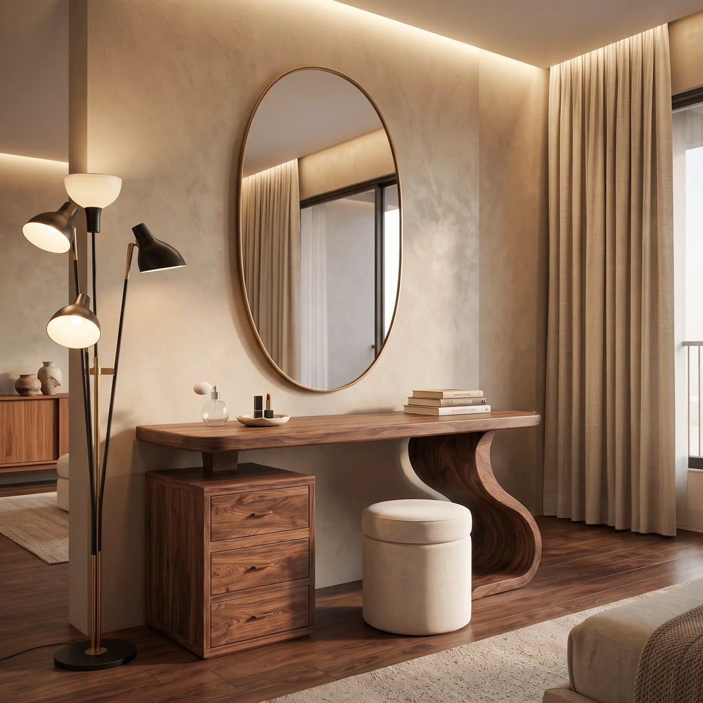 Sculptural Makeup Vanity S Curve Pedestal For Modern Bedroom