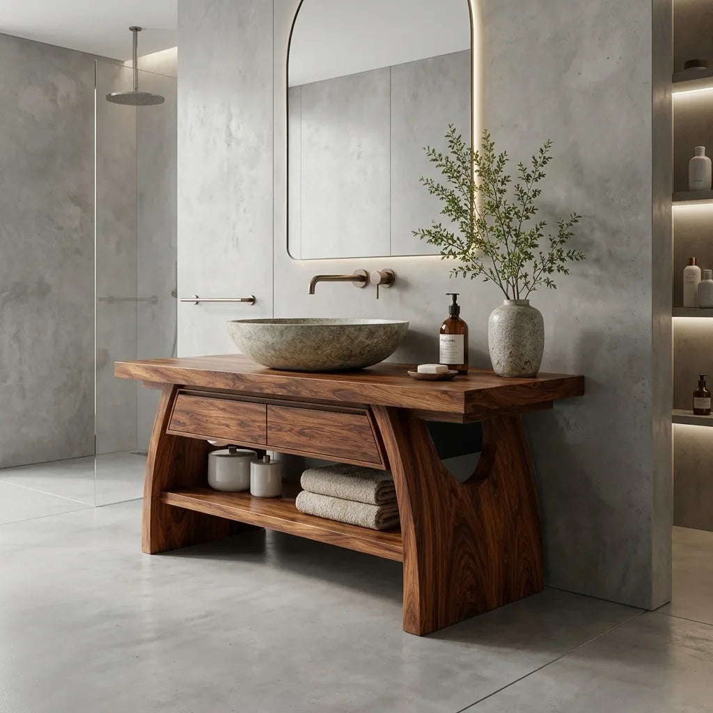Mediterranean Curved Frame Bathroom Vanity For Master Bathroom