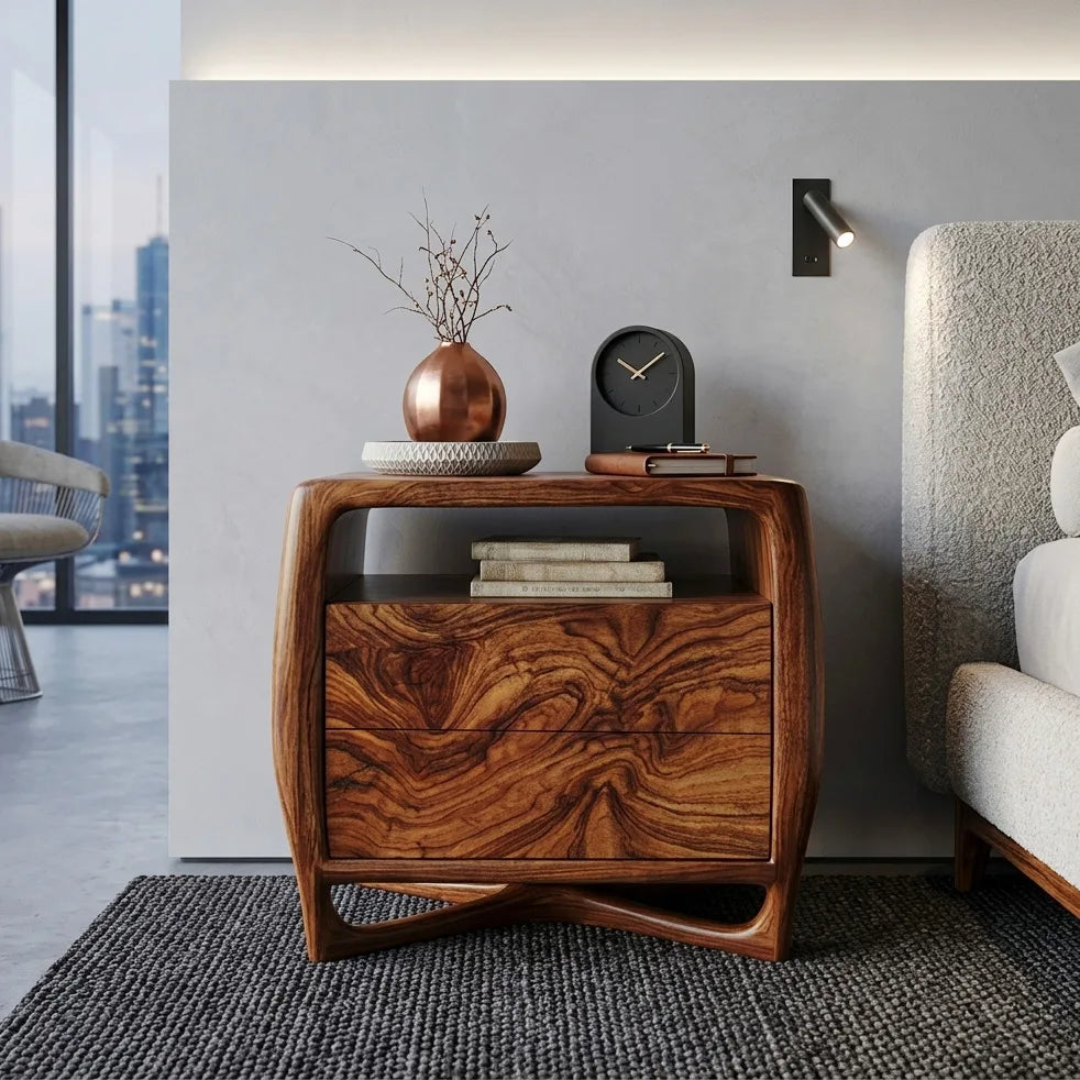 Modern Sculptural Open Frame Nightstand For Bedroom