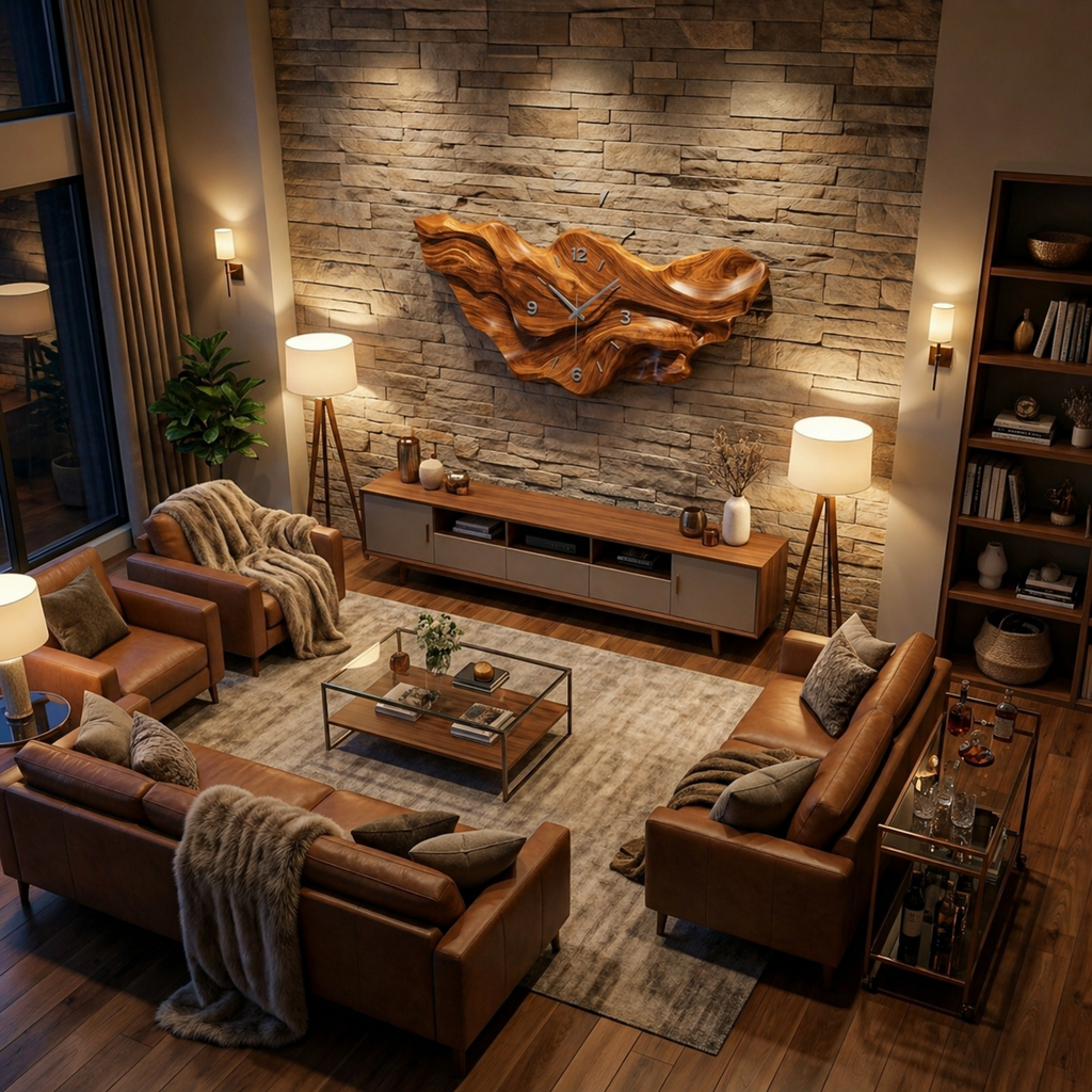 Modern Wooden Wave Wall Clock For Living Room Decor