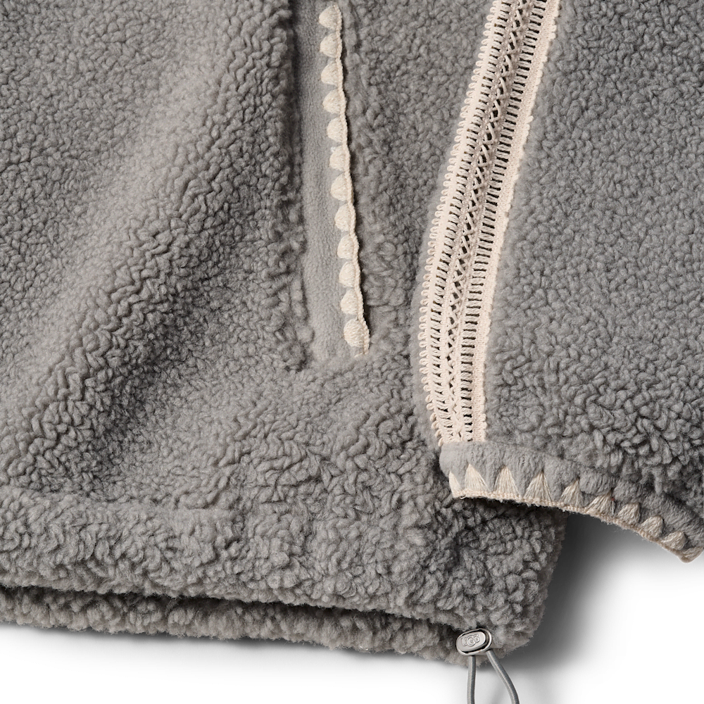 Women's Crochet Trim Plush Fleece Jacket - Cobble