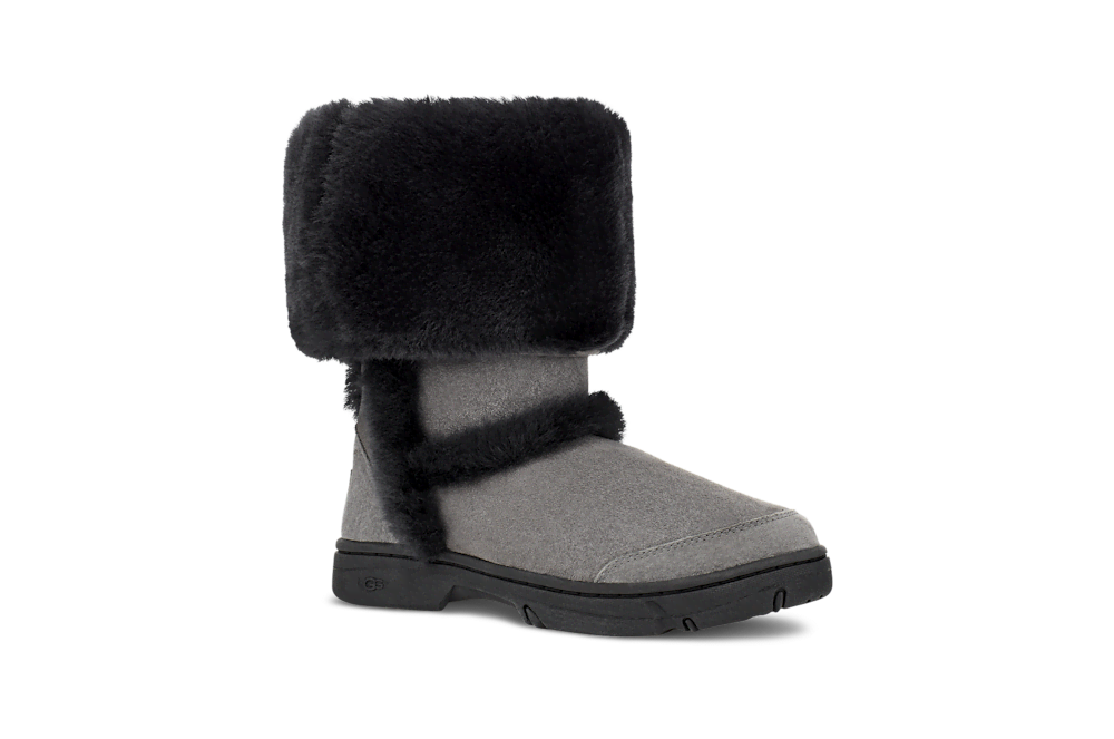 Women's Knee-High Sheepskin Boot - Grey Black