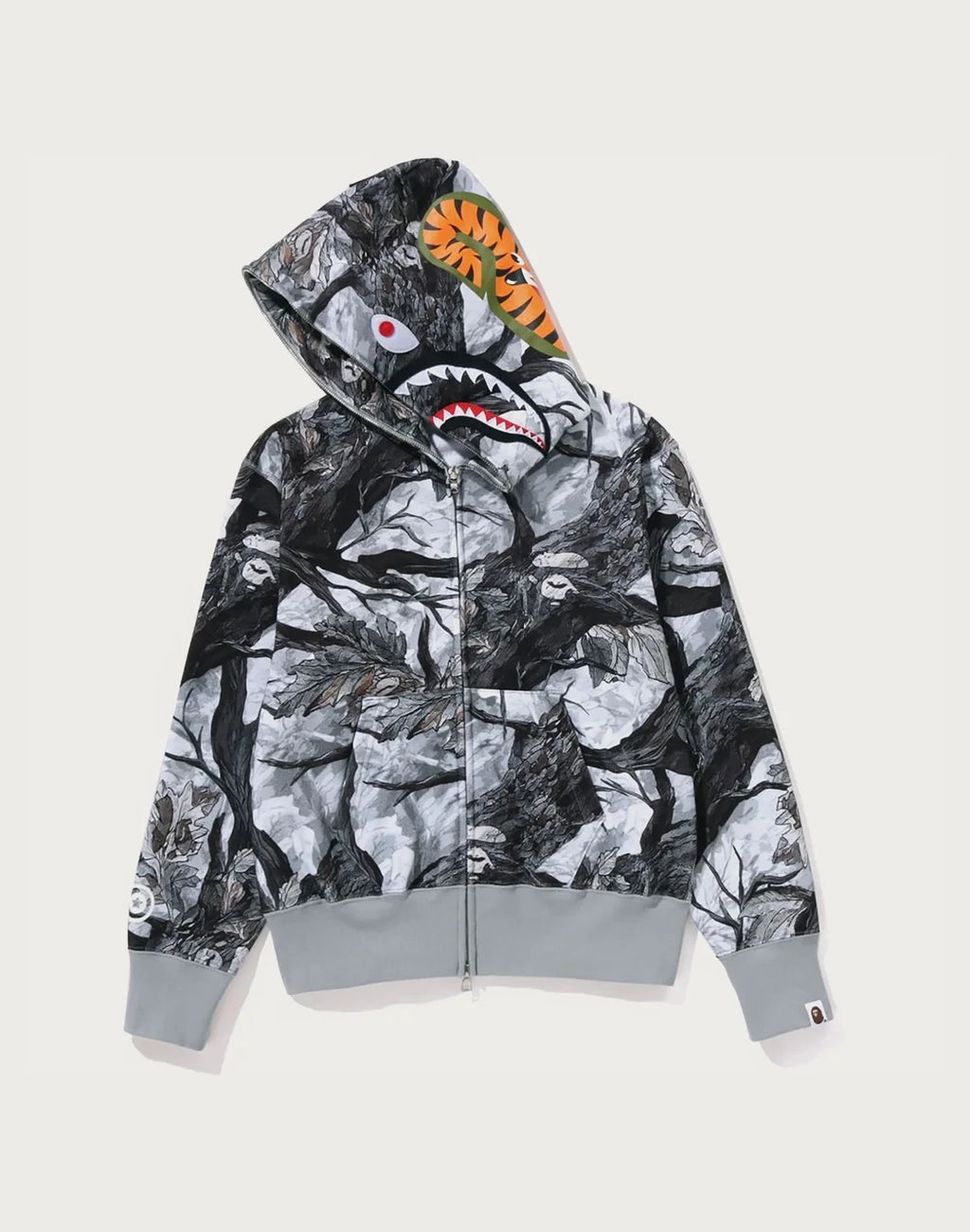 Camo Full-Zip Cotton Hoodie - White