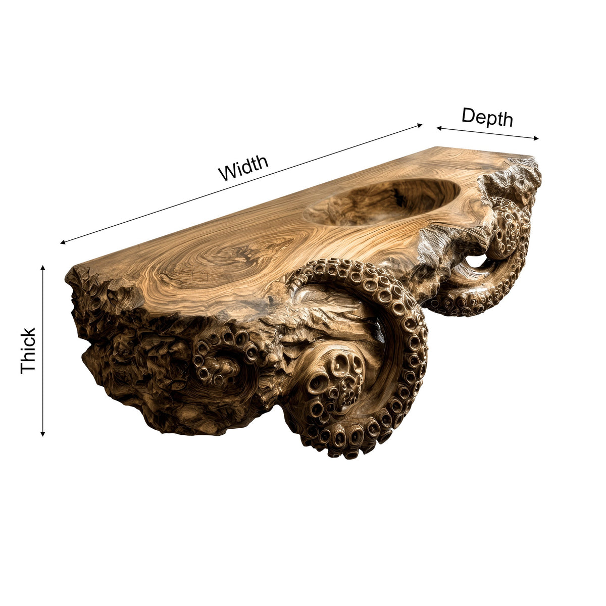 Velmora Octopus Form Sculpted Solid Wood Floating Bathroom Vanity With Integrated Sink