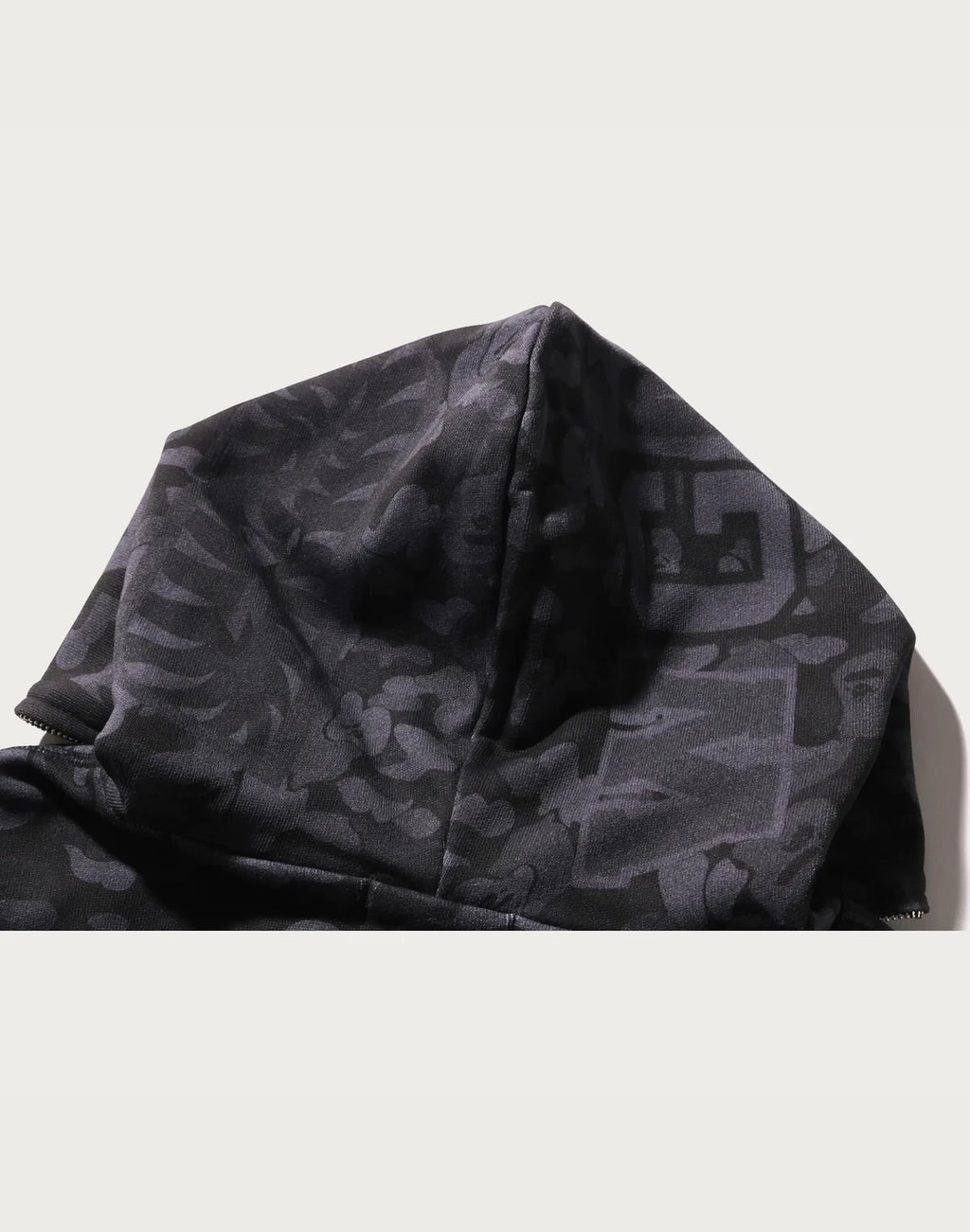 Relaxed Camo Print Full-Zip Hoodie - Black