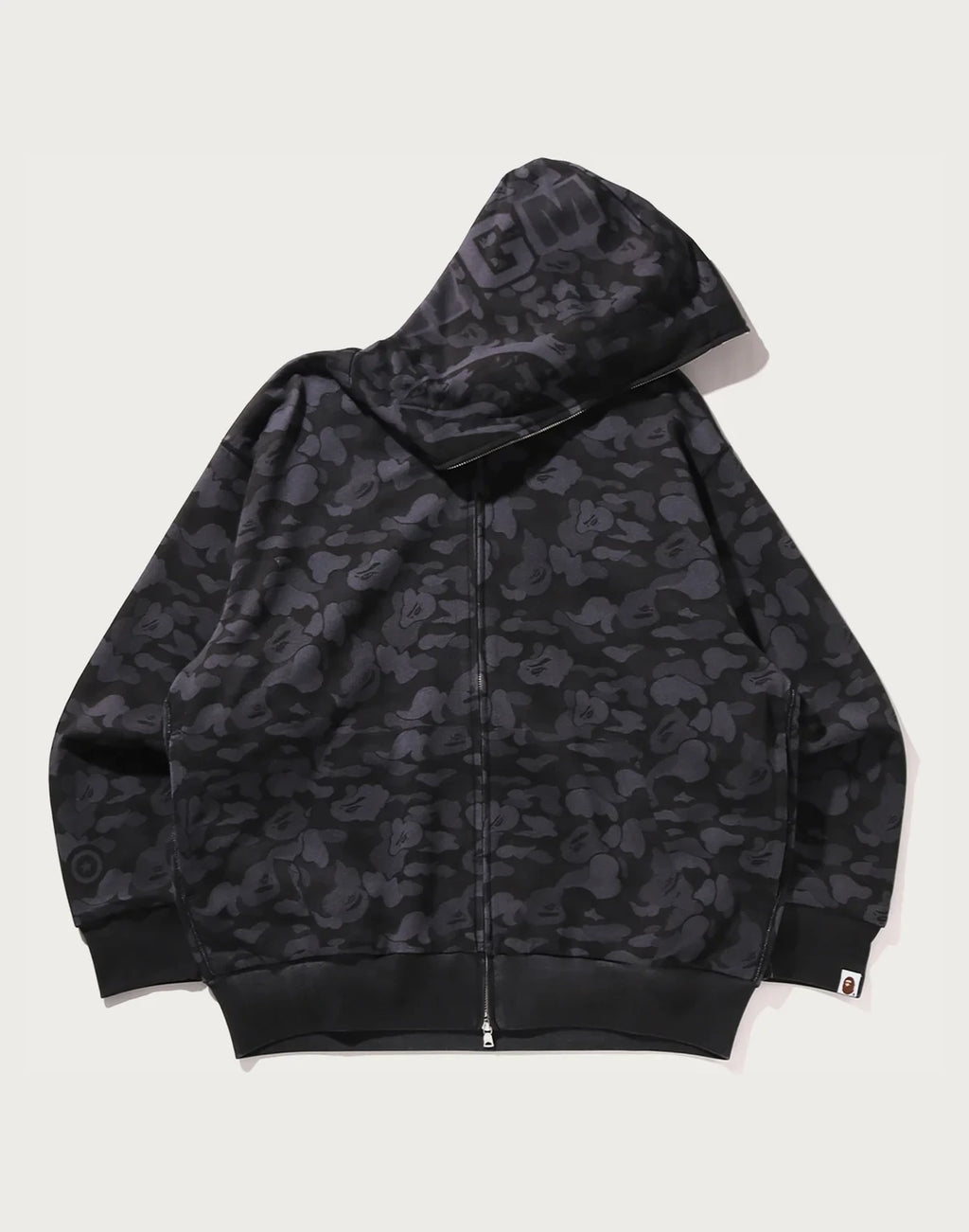 Relaxed Camo Print Full-Zip Hoodie - Black
