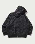 Relaxed Camo Print Full-Zip Hoodie - Black