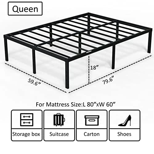 EMODA Queen 18 Inch Heavy Duty Metal Platform Bed Frame - No Box Spring Needed